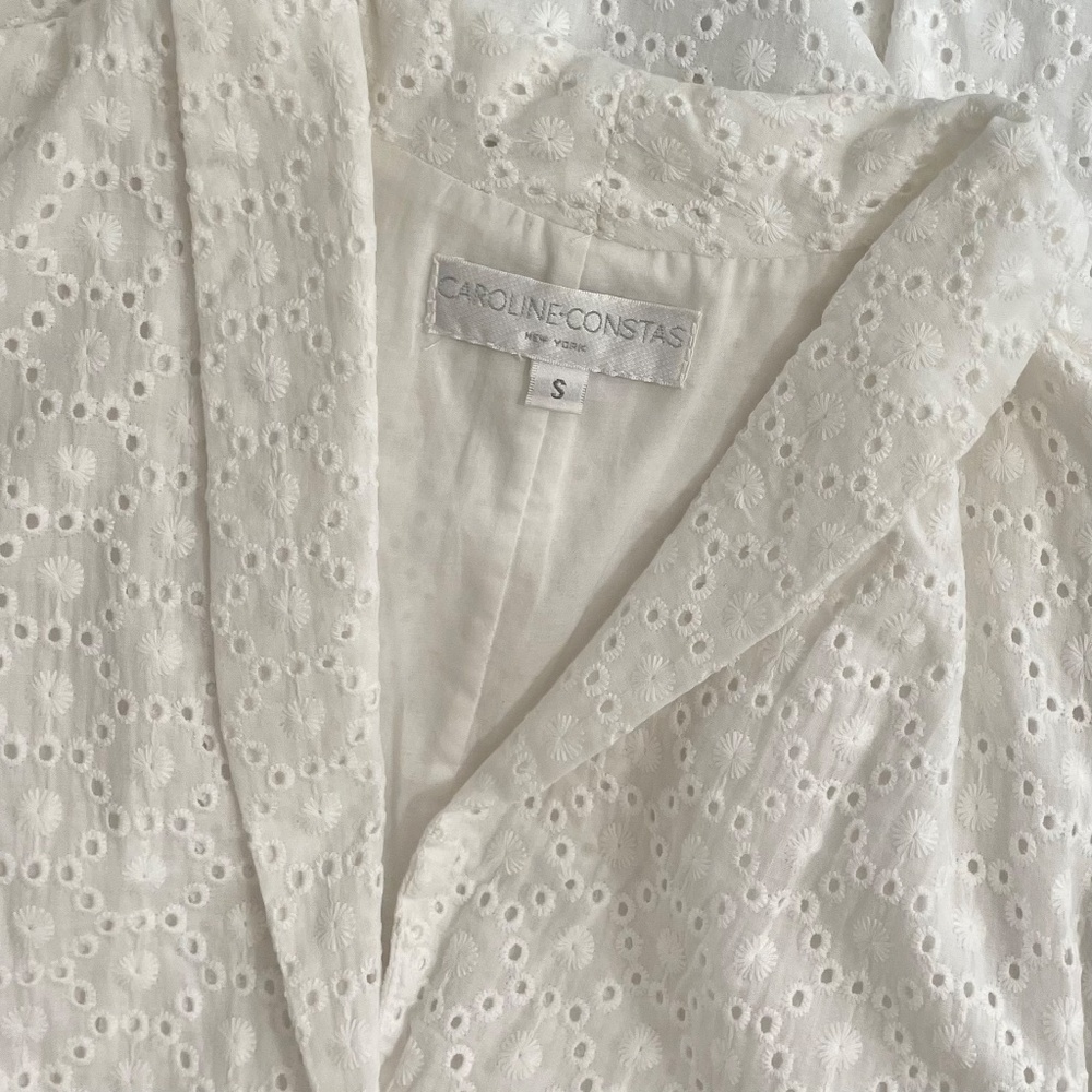 CAROLINE CONSTAS Bel Buttoned Cotton Mini Dress White Eyelet Bridal Shower Small - Picture 13 of 16